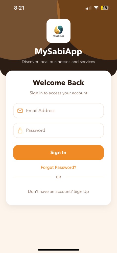 Mobile sign-in screen